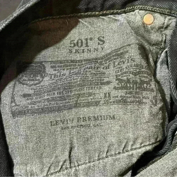 Levi's Premium Big E 501 S Skinny Black Distressed Button Fly Jeans 26x24 - Picture 9 of 12